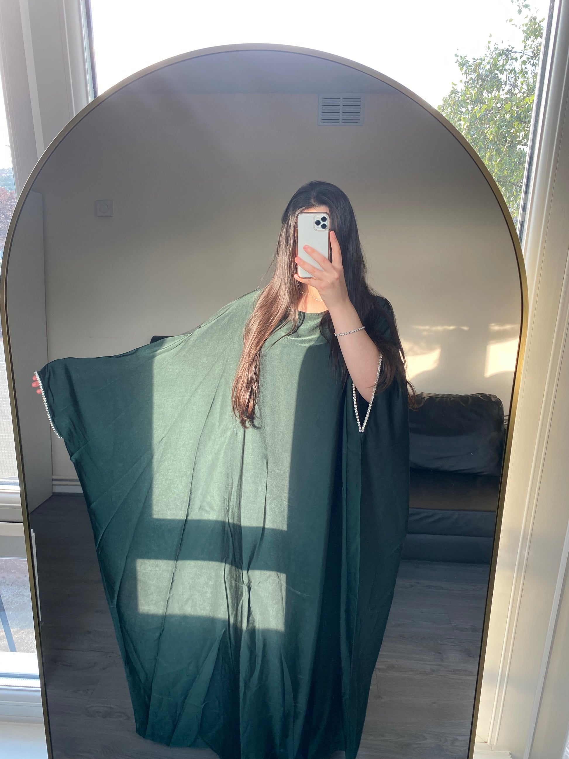 Dark emerald green butterfly abaya
