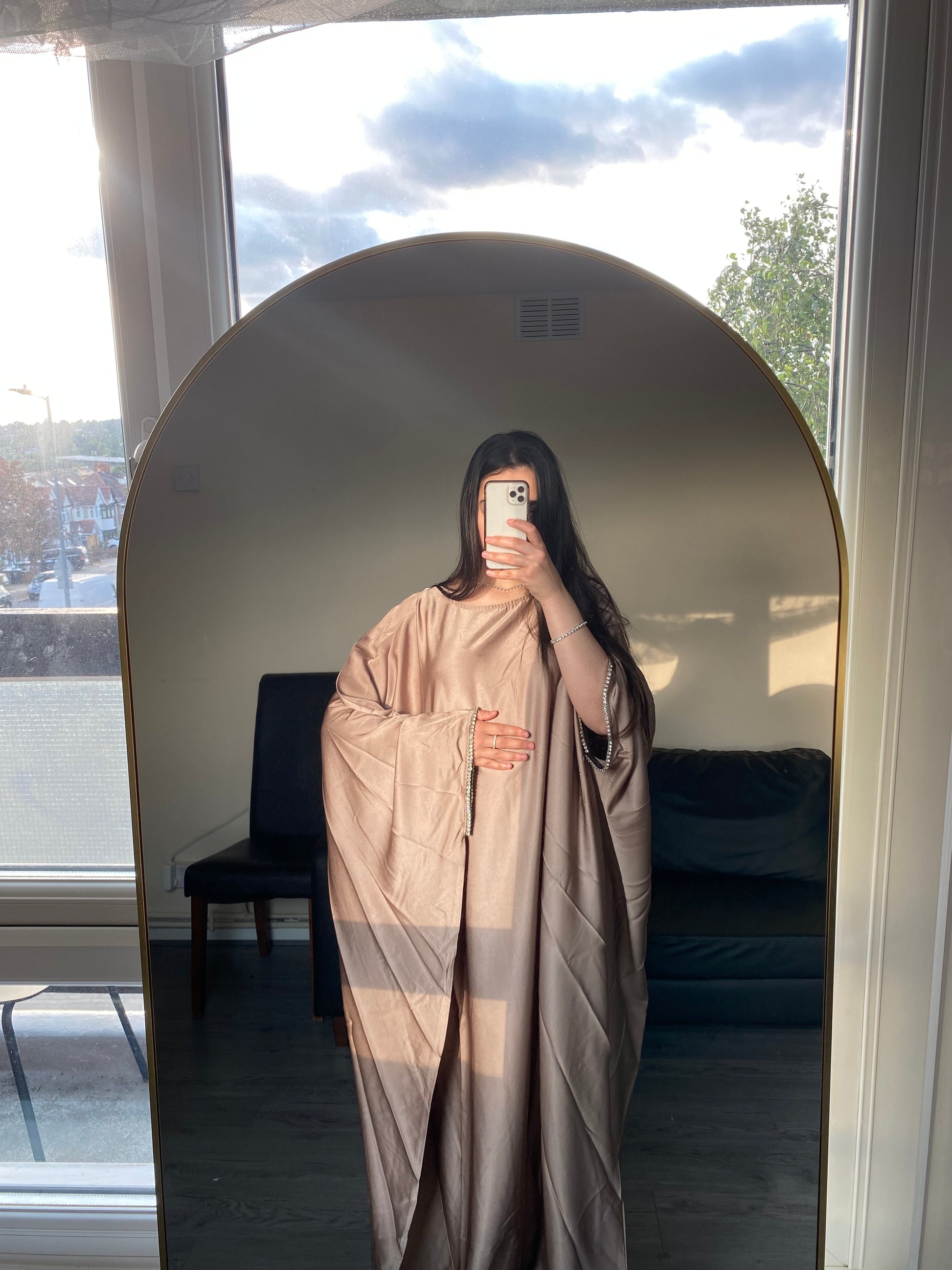 Light brown butterfly abaya