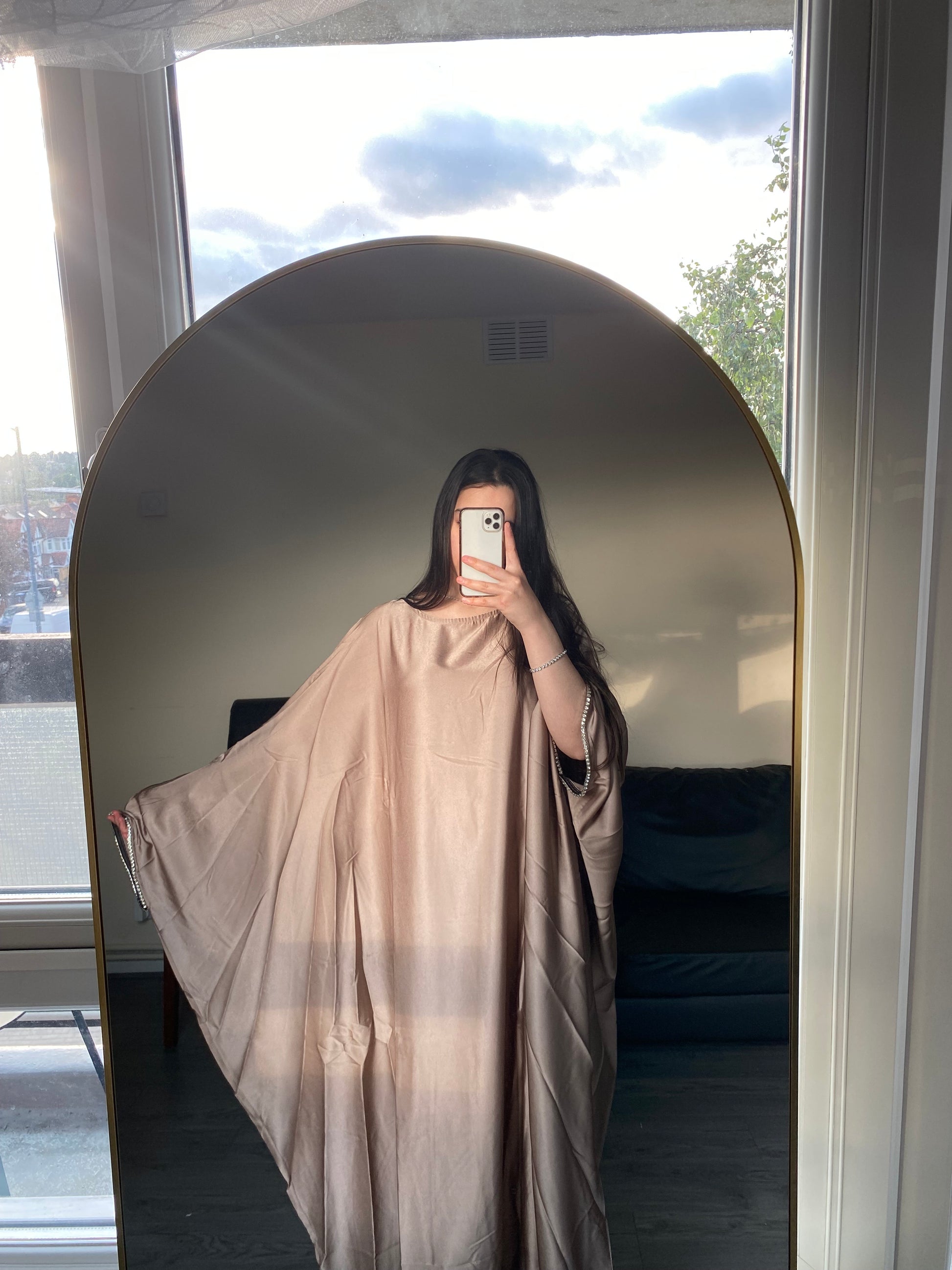 Light brown butterfly abaya