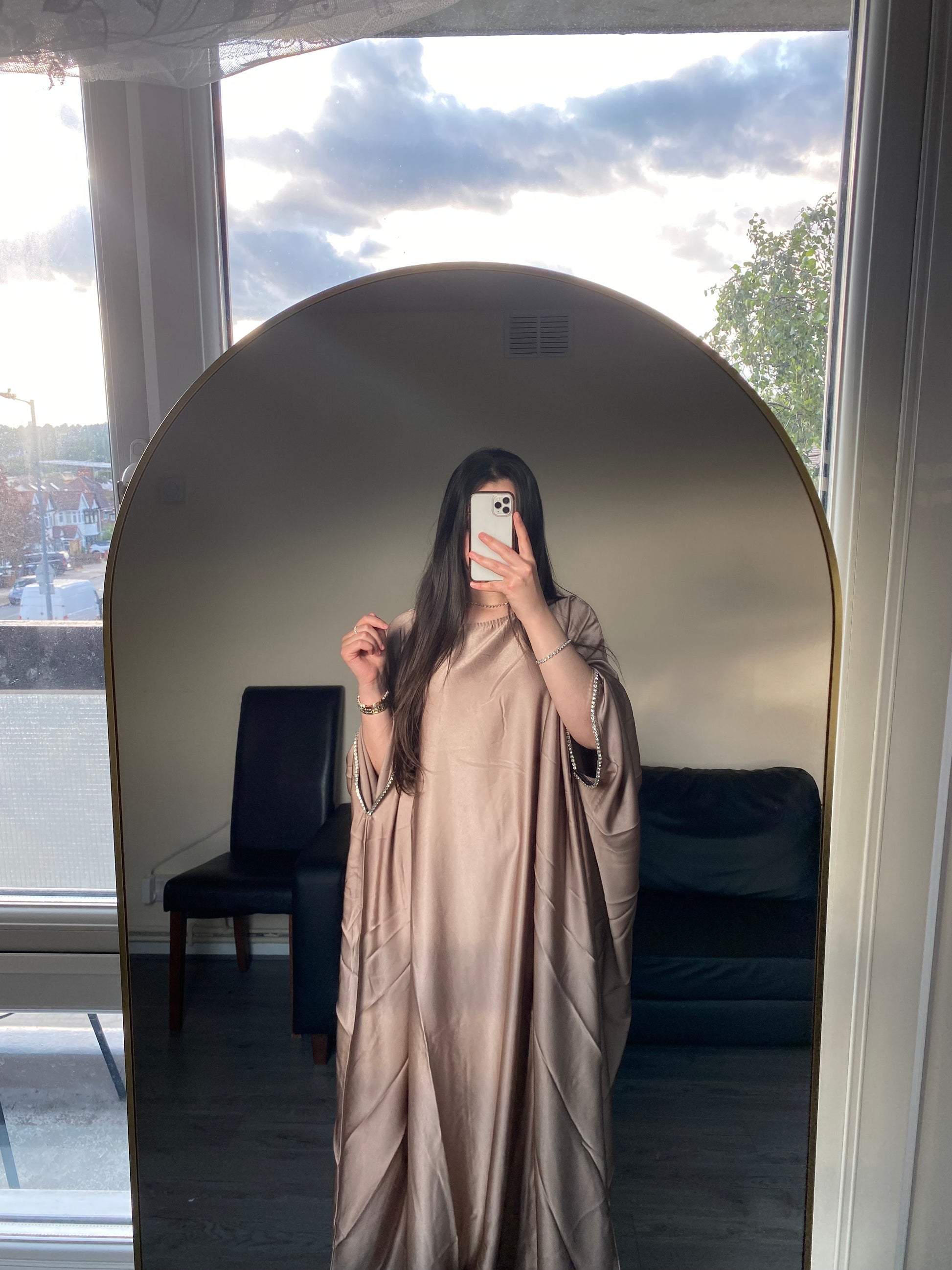 Light brown butterfly abaya