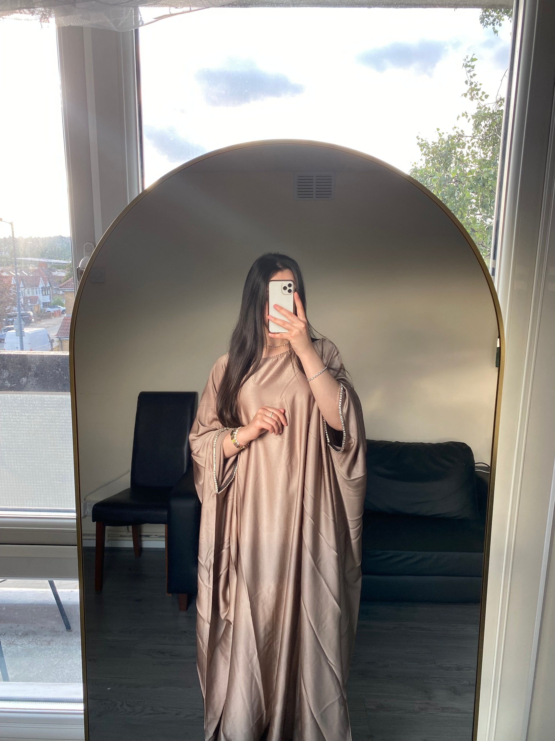 Light brown butterfly abaya